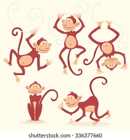 Set of illustrations with monkeys.