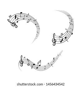 Set of illustrations, musical notes on sheet music, flat design