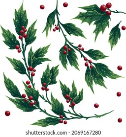 Illustrationen für Weihnachtsfeste im neuen Jahr mit roten Beeren
