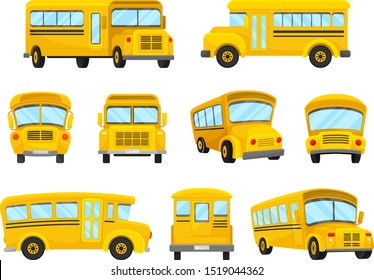 The Set Of Illustrations Of Nine Yellow School Buses In Different Shapes And Design