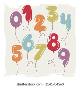 Set of illustrations with numbers. Freehand drawing. Can be used for scrapbook, postcards, etc.
