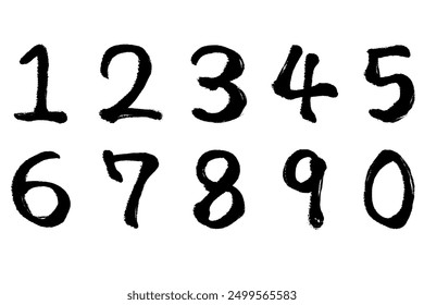 Set of illustrations of numbers with a touch of brush