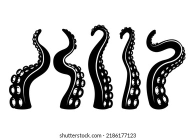 Set illustrations octopus tentacles  Design elements for logo  label  sign  t shirt  Vector illustration