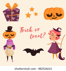 Set with illustrations on Halloween. Fabulous. Vector illustration. Cartoon character. Isolated.