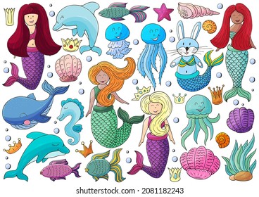 Set of illustrations on the marine theme