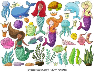 Set of illustrations on the marine theme