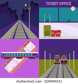 set of illustrations on the railway theme
