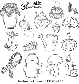 A set of illustrations on the theme of autumn. Vector illustration