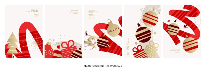 Conjunto de ilustrações sobre o tema do Natal e Ano Novo. Conceitos vetoriais para cartão de saudação, cartão de convite de festa, banner de site, banner de mídia social, material de marketing.