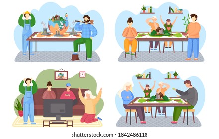 A set of illustrations on the theme of ecology and the environment. Global warming. Environmental problem. Ecologycal activists. People care about the planet. Air pollution from factories and waste