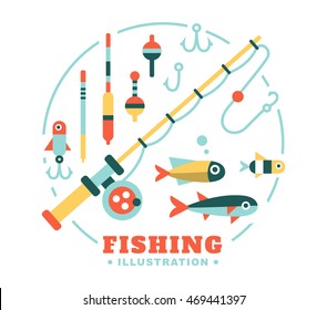 set of illustrations on the theme fishing