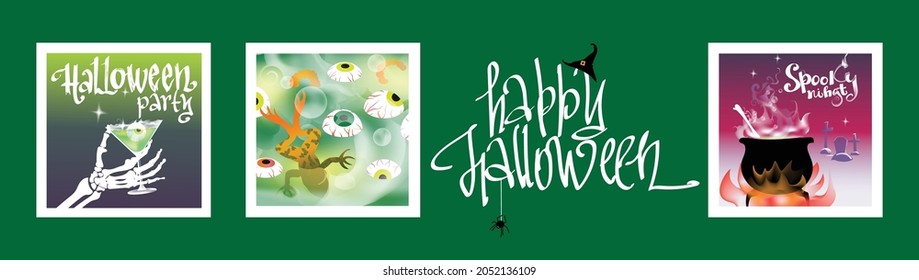 A set of illustrations on the theme of Halloween. For cards, flyers, etc.