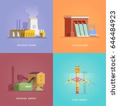 Set of illustrations on the themes of alternative energy, nuclear, hydro, biomass and tidal energy. Vector illustrations.