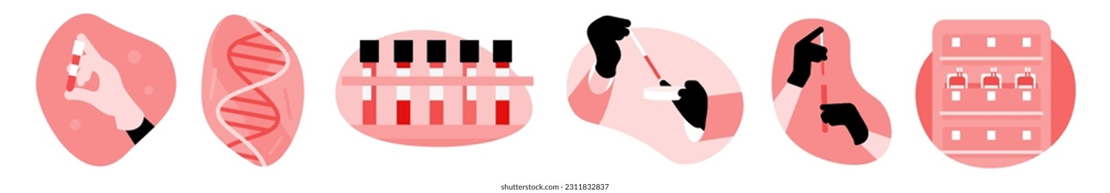 Un conjunto de ilustraciones sobre el tema de la donación de sangre. Dona sangre, salva una vida. 14 de junio. Tipo sanguíneo. Día Mundial del Donante de Sangre. Ilustración del vector