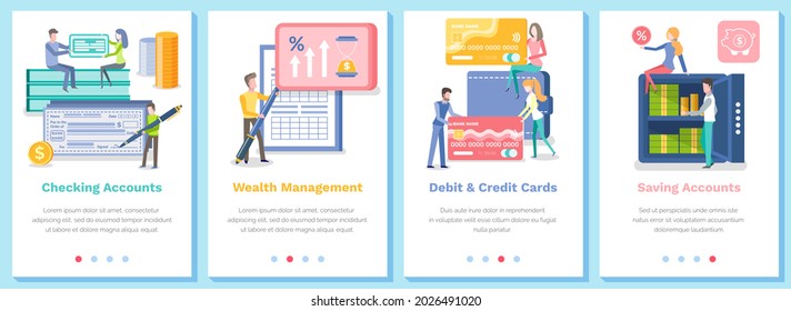 Set of illustrations on the topic of online banking operations. Website landing page template. Attracting investors to the banking business. People work with money, cash and personal accounts