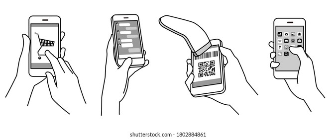 Set of illustrations operating a smartphone(Social media, online shopping, electronic payment)