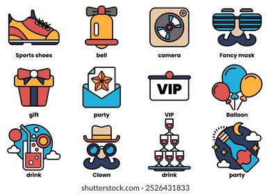 Set of illustrations in a party concept in a line style.