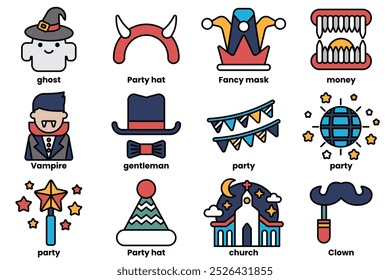 Set of illustrations in a party concept in a line style.