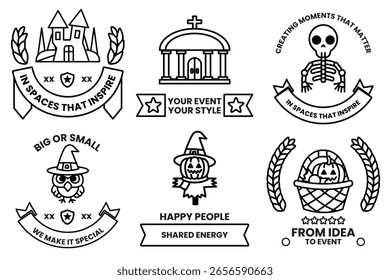 A Set of illustrations in party and event concepts in line drawing style