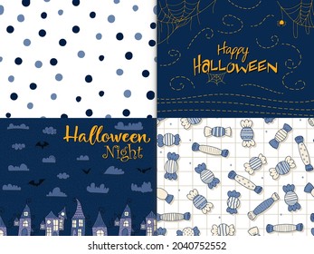 Set of illustrations and patterns. Halloween - October 31. Hand-drawn doodle illustration. A traditional holiday, the eve of All Saints ' Day, All Hallows' Eve. Trick or treat. Happy Halloween 2021!