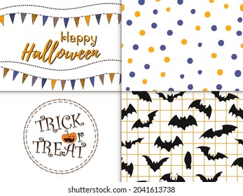 Set of illustrations and patterns. Halloween - October 31. Hand-drawn doodle illustration. A traditional holiday, the eve of All Saints ' Day, All Hallows' Eve. Trick or treat. Happy Halloween 2021!