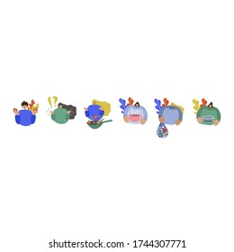 A set of illustrations of people. Hand drawing, people with objects in full height. Characters set vector illustration