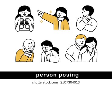 Set of illustrations of people in poses that can be used to guide the eye