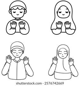 set of illustrations of people praying 