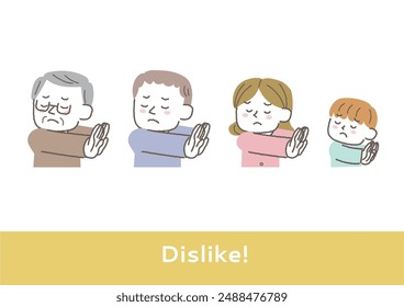 Set of illustrations of people of various ages in refusal