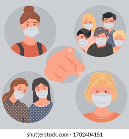 Set of illustrations. people wearing face masks