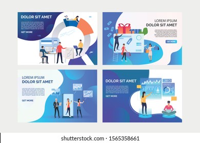 Set of illustrations with people working with technologies. Gadget, statistics, commerce. Flat vector. Business consulting concept for banner, website design or landing web page