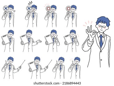 Set of illustrations of physicians explaining