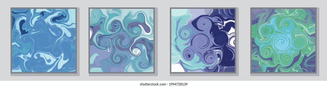 Set of illustrations. Posters. Poster templates. Illustrations in the style of fluid art. Paints. Drawings by paints. Watercolor brush strokes. Patterns. Abstract image. Acrylic paints.