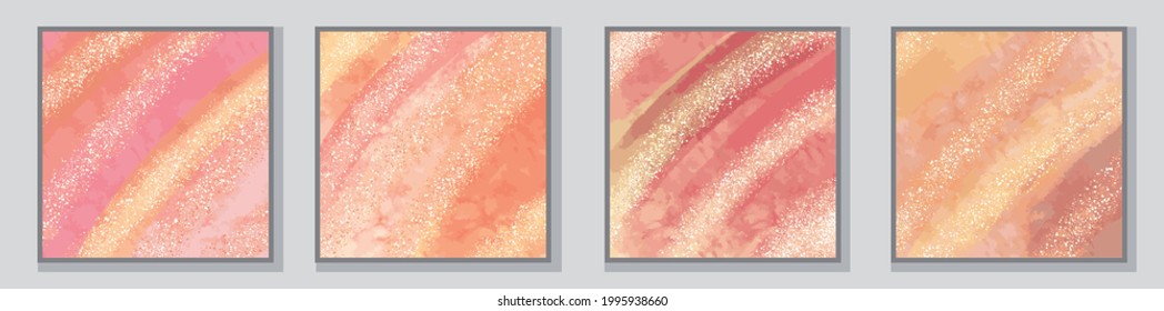 Set of illustrations. Posters. Poster templates. Illustrations in the style of fluid art. Paints. Drawings by paints. Watercolor brush strokes. Patterns. Abstract image. Acrylic paints.