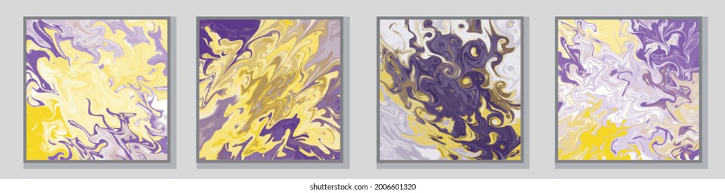 Set of illustrations. Posters. Poster templates. Illustrations in the style of fluid art. Paints. Drawings by paints. Watercolor brush strokes. Patterns. Abstract image. Acrylic paints.