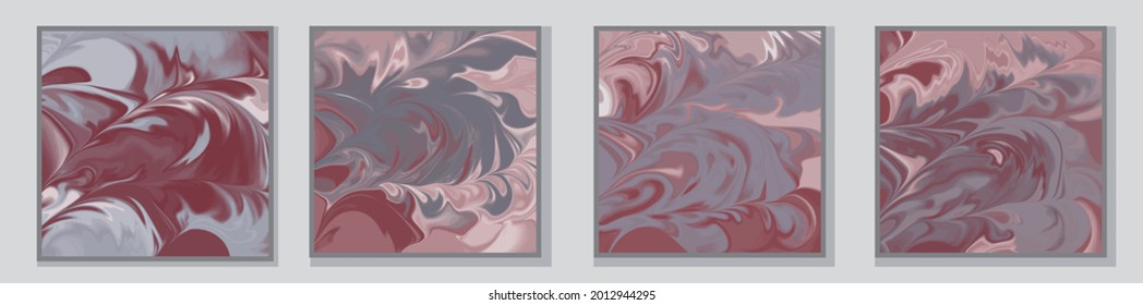 Satz von Illustrationen. Poster. Poster-Vorlagen. Illustrationen im Stil der flüssigen Kunst. Farben. Zeichnungen nach Farben. Die Aquarellpinsel streichelt. Muster. Abstraktes Bild. Acrylfarben.