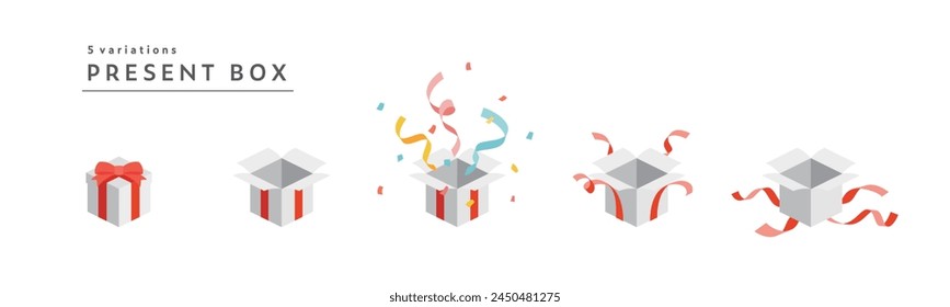 Conjunto de ilustraciones de las variaciones actuales.
Icono de caja de regalo con cinta para la celebración.