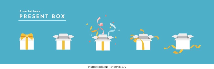 Set of illustrations of present variations.
Icon of gift box with ribbon for celebration.