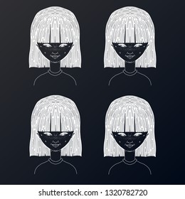 Set of illustrations. Print for your design. Concept for print, emoticons for emoticons of your gadget, stickers.The girl and her different emotions. Teenager as an avatar for the account. 