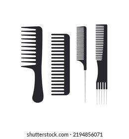 Set with illustrations of professional combs. Hair styling products. Hand drawn vector illustration. Beauty and fashion, self care routine, beauty salons.
