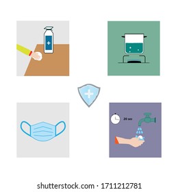 set of illustrations, protection against corona virus, follow the rules, medicine, take care of yourself, stay home vector illustration