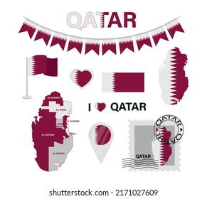 Satz von Illustrationen mit Qatar-Symbolen. Flache Vektorgrafik.