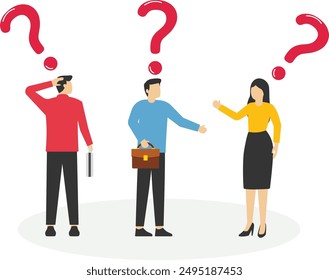 A set of illustrations of random people holding question marks. Concept questions and answers, FAQ, frequently asked questions, analysis of the consumer market and competitors.


