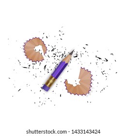 Set of illustrations in realistic style sharpened pencils with a rubber, pencil shavings and a graphite isolated on white, vector EPS 10