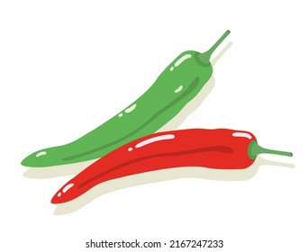 A set of illustrations of red and green peppers.