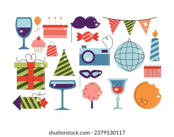Conjunto de ilustraciones relacionadas con elementos de cumpleaños
