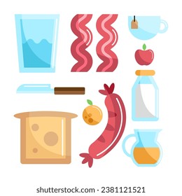 Set of illustrations related to breakfast