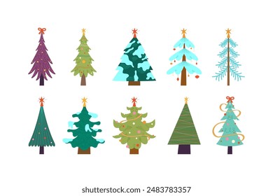 Set of illustrations related to Christmas trees