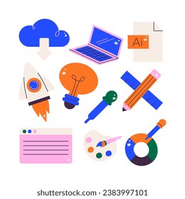 Set of illustrations related to design thinking