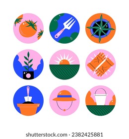 set of illustrations related to farming